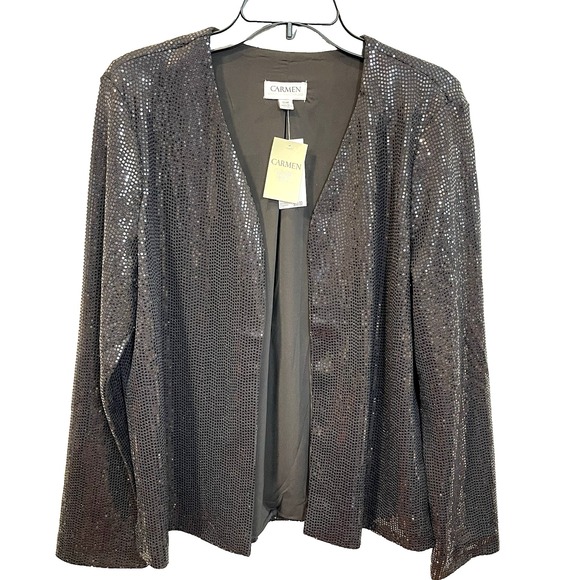 Carmen Marc Valvo Sweaters - Carmen Marc Valvo Women's M Open Front Sequin Holiday Evening‎ Jacket Blazer